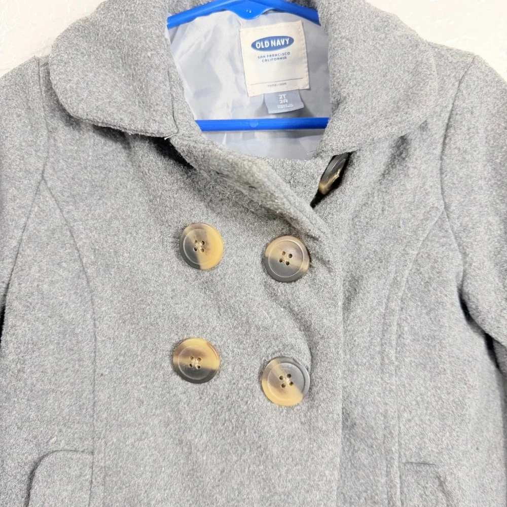Old Navy Girls Gray Wool Blend Double Breasted Pea Coat Jacket Size 2T